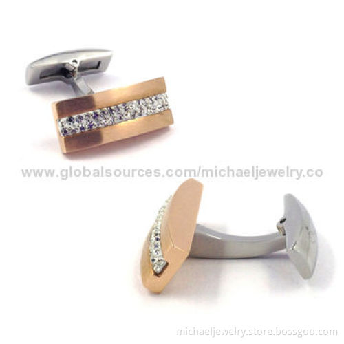 Stainless Steel Cufflinks, Interval of Plating IP Rose Gold, with Crystal PP Stones, Elegant, Arch